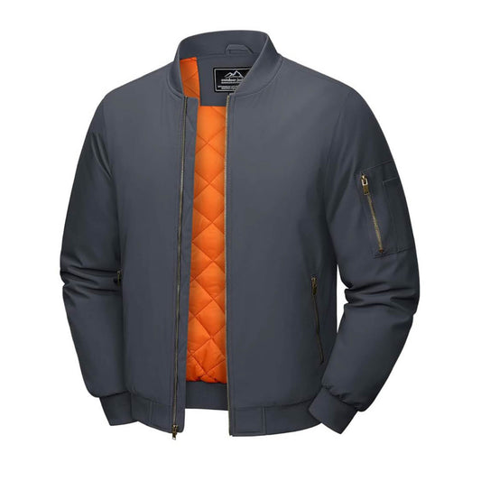 MAGCOMSEN Herren Bomberjacke M, Winterjacke, winddicht, warm gefüttert, 4 Taschen, grau, ideal für Freizeit und Übergang.