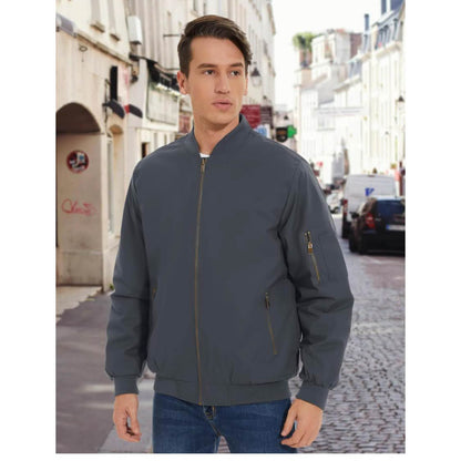 MAGCOMSEN Herren Bomberjacke M, Winterjacke, winddicht, warm gefüttert, 4 Taschen, grau, ideal für Freizeit und Übergang.