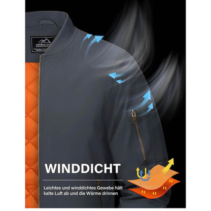 MAGCOMSEN Herren Bomberjacke M, Winterjacke, winddicht, warm gefüttert, 4 Taschen, grau, ideal für Freizeit und Übergang.