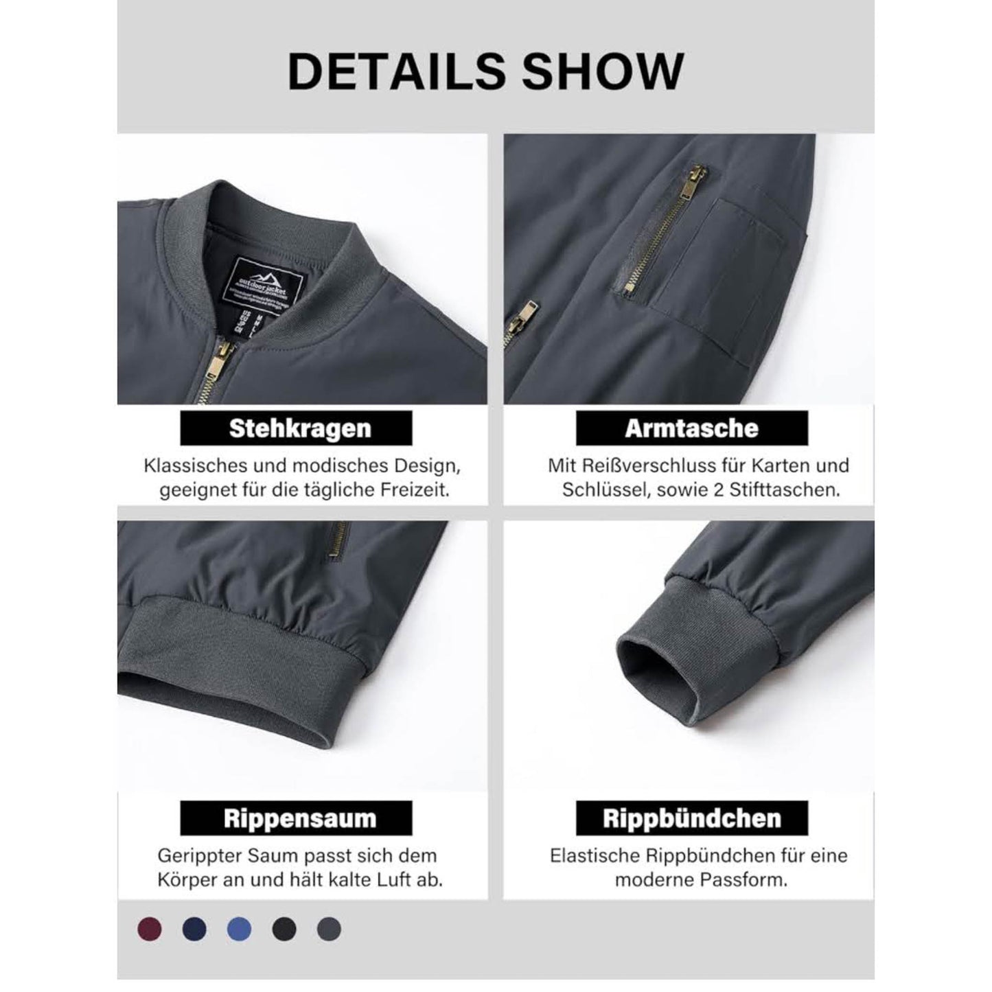 MAGCOMSEN Herren Bomberjacke M, Winterjacke, winddicht, warm gefüttert, 4 Taschen, grau, ideal für Freizeit und Übergang.
