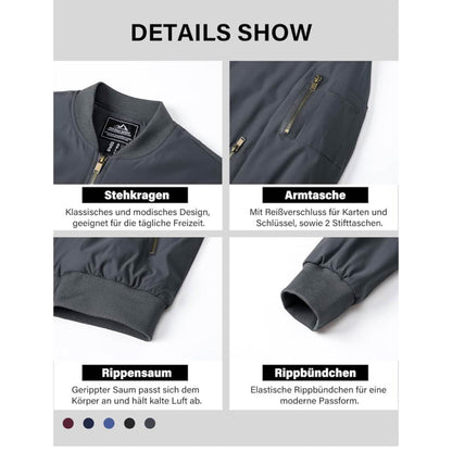 MAGCOMSEN Herren Bomberjacke M, Winterjacke, winddicht, warm gefüttert, 4 Taschen, grau, ideal für Freizeit und Übergang.