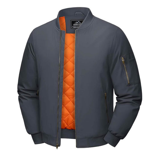 MAGCOMSEN Herren Bomberjacke, XXL, Winterjacke, warm gefüttert, winddicht, 4 Taschen, grau, ideal für Freizeit und Übergang.