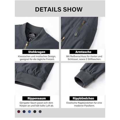 MAGCOMSEN Herren Bomberjacke, XXL, Winterjacke, warm gefüttert, winddicht, 4 Taschen, grau, ideal für Freizeit und Übergang.