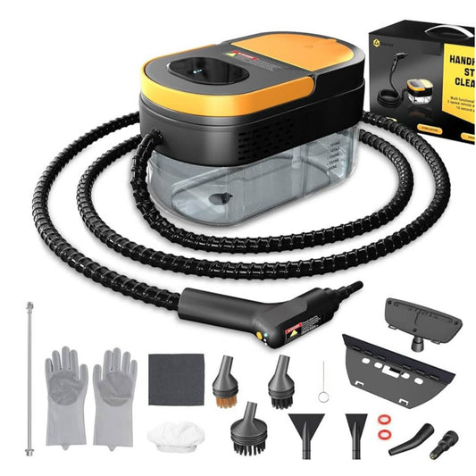 Gautye Dampfreiniger, Handgerät, 3-stufiger Griff, 15s Aufheizzeit, 1,6L Tank, 11 Zubehörteile, ideal für Boden, Küche, Fenster, Badezimmer, Autos.