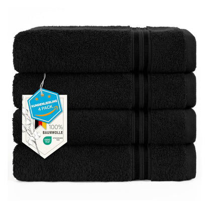 Hammetex 4er Handtuch Set, 100% Baumwolle, Duschtuch, 50x100cm, weich, saugfähig, schnell trocknend, schwarz.