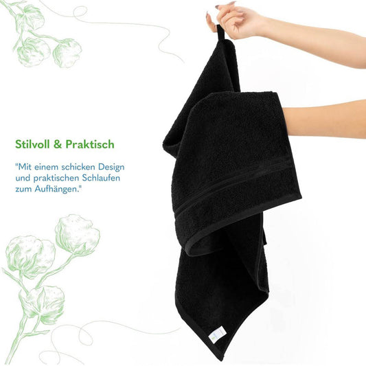 Hammetex 4er Handtuch Set, 100% Baumwolle, Duschtuch, 50x100cm, weich, saugfähig, schnell trocknend, schwarz.