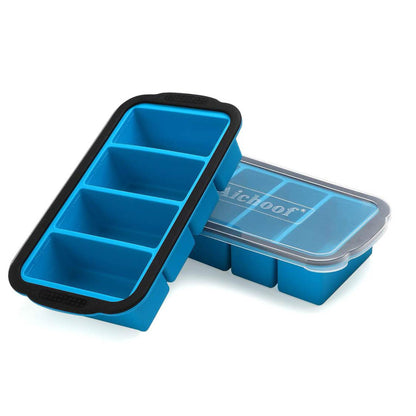 Silikon-Gefrierbehälter, 2er Pack, extra großes Gefriertablett, blau, für Suppe, Brühe, Soße, Eiswürfel, 4 große Portionen.