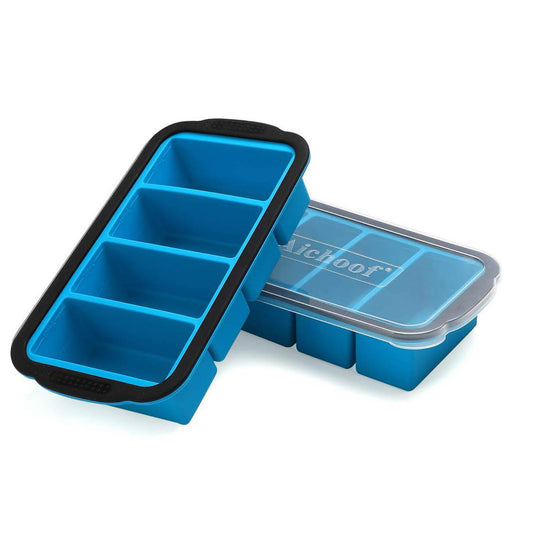 Silikon-Gefrierbehälter, 2er Pack, extra großes Gefriertablett, blau, für Suppe, Brühe, Soße, Eiswürfel, 4 große Portionen.