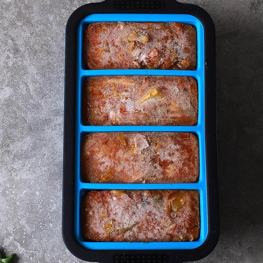 Silikon-Gefrierbehälter, 2er Pack, extra großes Gefriertablett, blau, für Suppe, Brühe, Soße, Eiswürfel, 4 große Portionen.