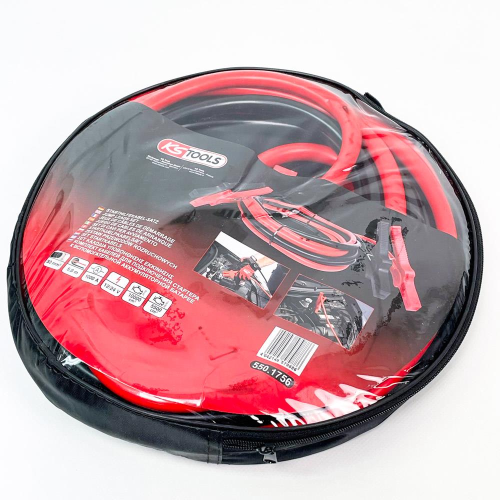 KS Tools 550.1756 Starthilfekabel-Satz, Ø 50 mm, robuste Ausführung, isolierte Klemmen