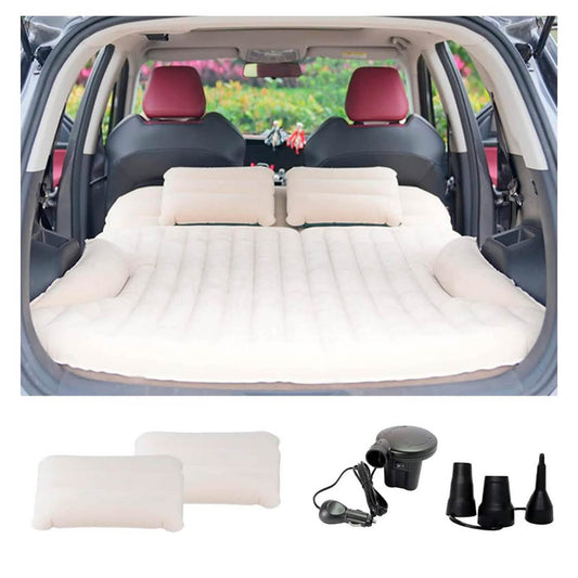 KMZ Auto Matratze, Doppelseitige Luftmatratze, 2 Kissen, Verdickte Beflockung, Beige/Kaffee, ideal für Kofferraum und Rückbank.