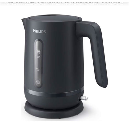 Philips Essentials HD9314/90 Wasserkocher 1000 Series, kompakt, 1,7 L, Edelstahl, kabellos, automatische Abschaltung.