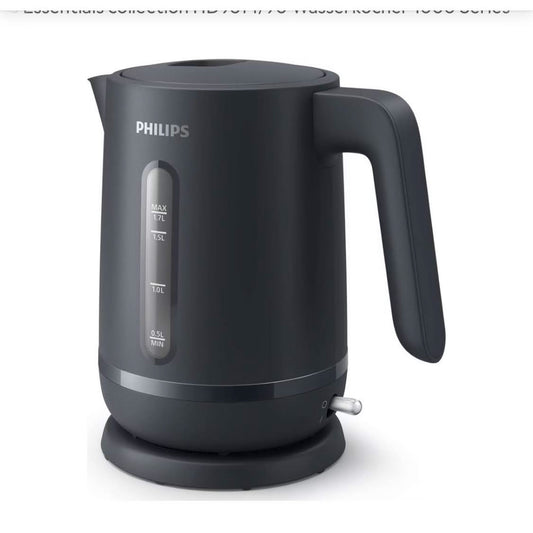 Philips Essentials HD9314/90 Wasserkocher 1000 Series, kompakt, 1,7 L, Edelstahl, kabellos, automatische Abschaltung.