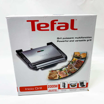 Tefal Kontaktgrill Inicio GC241D, Elektrogrill, fettarmes Grillen, Antihaftplatten, 2000W, Edelstahl/Schwarz, 36.3x10.8x33.2cm.