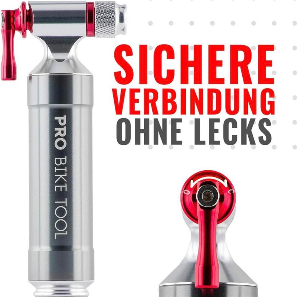 Pro Bike Tool CO2 Kartuschenpumpe - Modellnummer: BP-CO2 - Inflator für schnelles Aufpumpen, passend für Presta & Schrader Ventile, ideal für Rennrad & Mountainbike, mit Metall Lagerbehälter - ohne CO2 Kartuschen