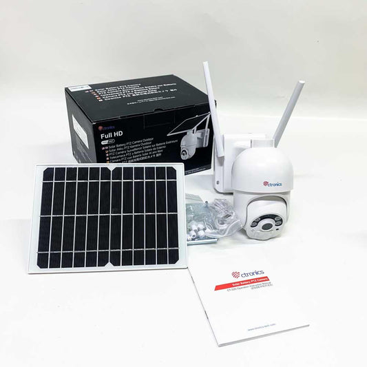ctronics Surveillance Camera Outdoor Battery 100% Wireless PTZ Digital Zoom Camera with Solar Panel WLAN IP Camera Outdoor PIR and Radar Detection Color Night Vision 2-Way Audio SD Card Slot