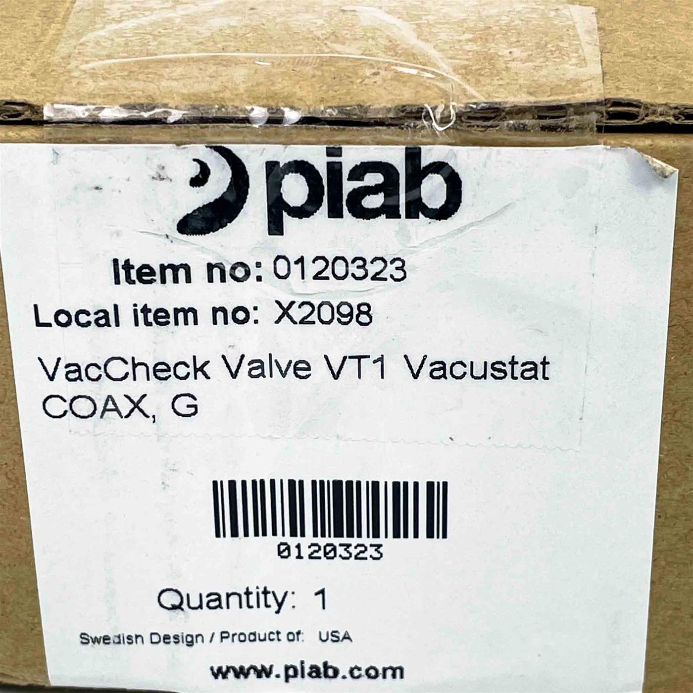 Piab X2098 Vakuum-Rückschlagventil, kompakt, korrosionsbeständig, wartungsarm, für industrielle Vakuumanwendungen