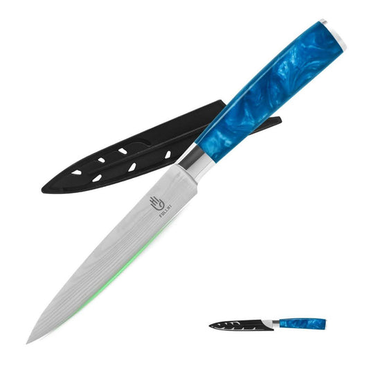 Fullhi Utility Messer, 5 Zoll, Universal Küchenmesser, mehrfarbig, Edelstahl, mit Holzgriff, ideal für präzises Schneiden.