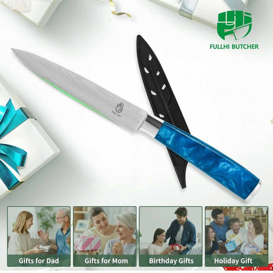 Fullhi Utility Messer, 5 Zoll, Universal Küchenmesser, mehrfarbig, Edelstahl, mit Holzgriff, ideal für präzises Schneiden.