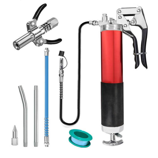 Anesty Einhandfettpresse, Profi 7000PSI, Handfettpresse, Set mit G-Kupplung, Spitzmundstück, 2 Flexschläuchen, Düsenrohr.