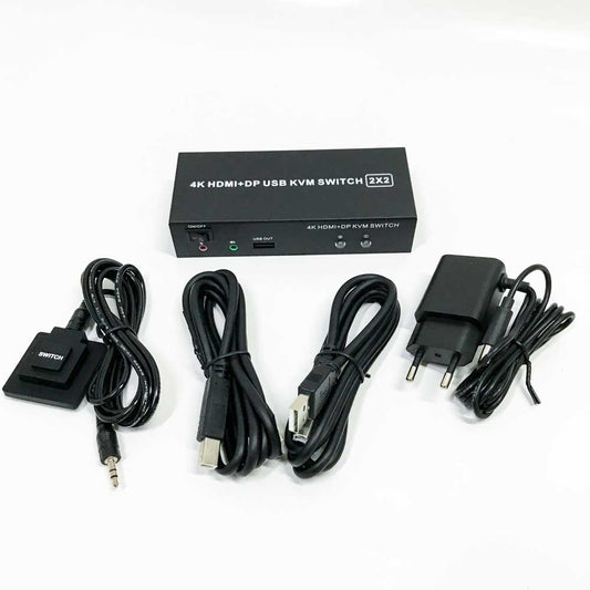 HDMI Displayport KVM Switch 2 Computers 2 Monitors 4K@60Hz 2 Port HDMI+DP KVM Switch Dual Monitor with 4 USB 2.0 Hub Dual Monitor Displayport KVM 2PCs share 1 set of keyboard mouse and 2 monitors