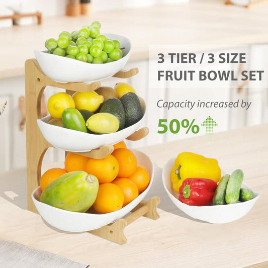 SEVEN SPARTA 3 Stöckige Obstschale Keramik Etagere für Küche Obst Aufbewahrung 3 Etagen Plus Edition