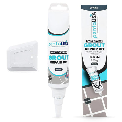 PentaUSA Fliesenfugen-Reparaturset, Grau, Fugenfüller, dreifacher Schutz, schnell trocknend, erneuert Fugenlinien, 250 g.