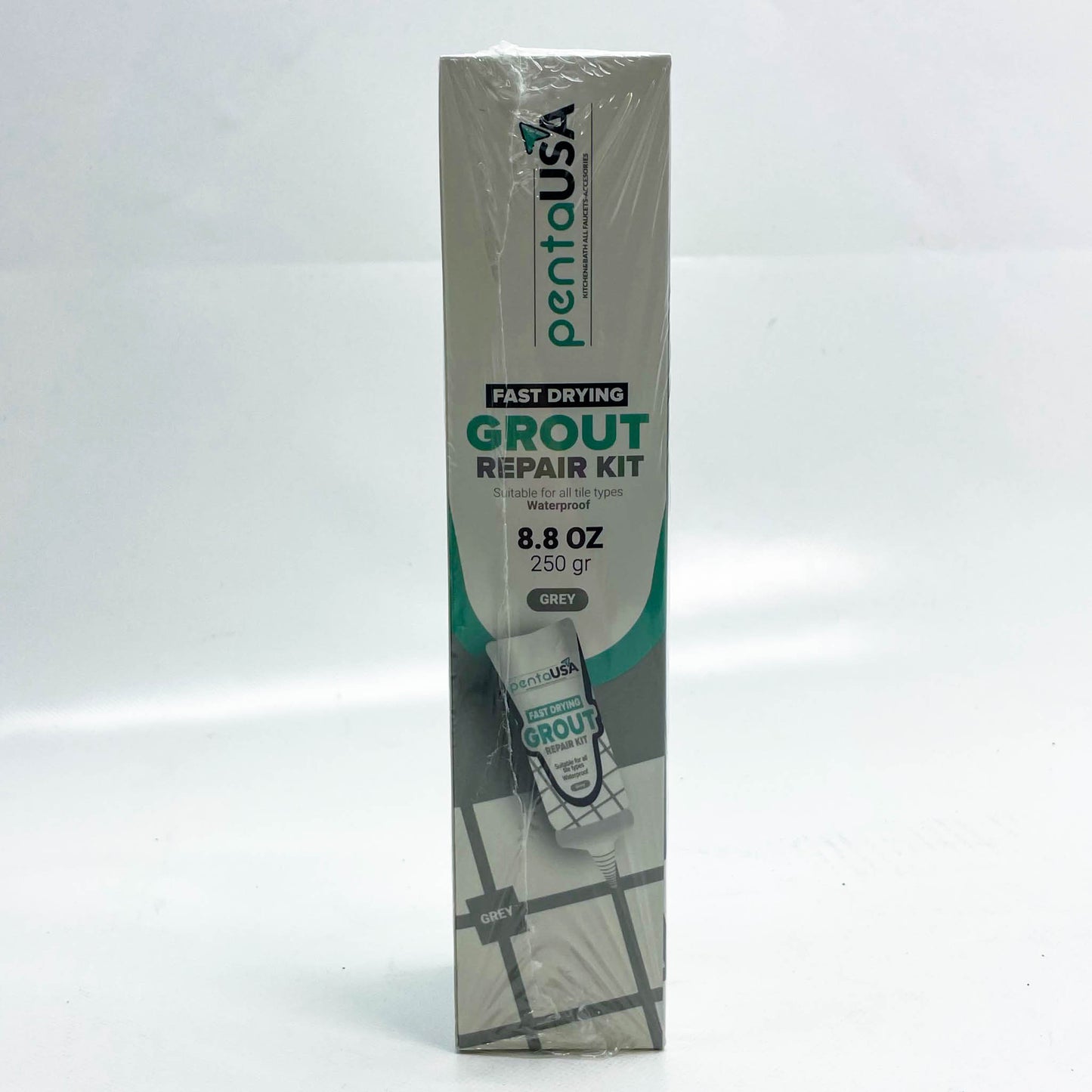 PentaUSA Fliesenfugen-Reparaturset, Grau, Fugenfüller, dreifacher Schutz, schnell trocknend, erneuert Fugenlinien, 250 g.