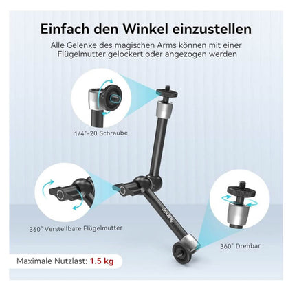 SMALLRIG 10 Zoll Magic Arm, KBUM2732B, Monitorhalterung, flexibler Arm mit Super Clamp für LED Licht.