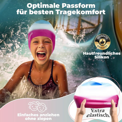 KIDVERSE Badekappe, UV-Schutz, Anti-Rutsch-Noppen, für lange & voluminöse Haare, ideal für Kinder und Schwimmer.