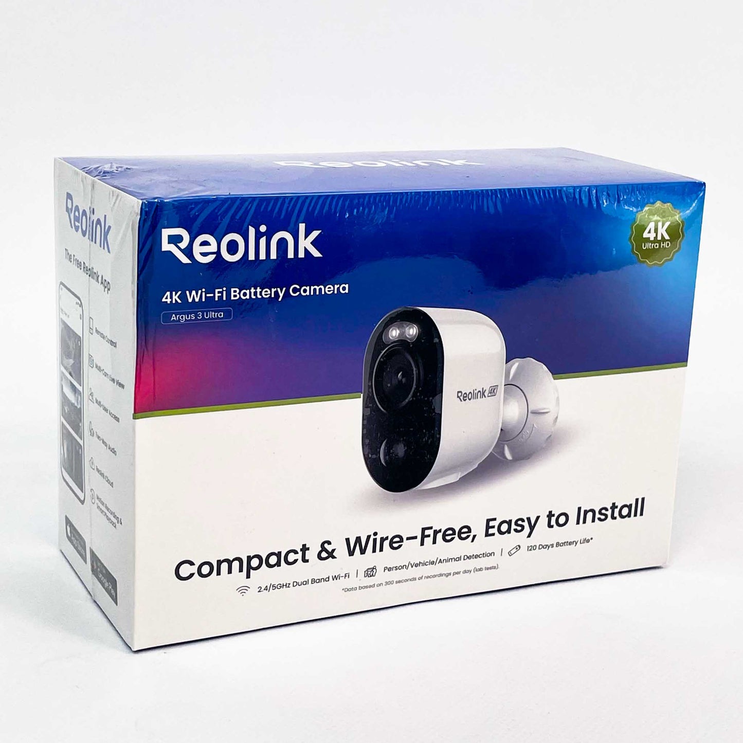 Reolink Argus 3 Ultra 4K 8MP Akku-Überwachungskamera, WLAN, Auto-/Personenerkennung, Farbnachtsicht, Spotlight, PIR, 2-Wege-Audio