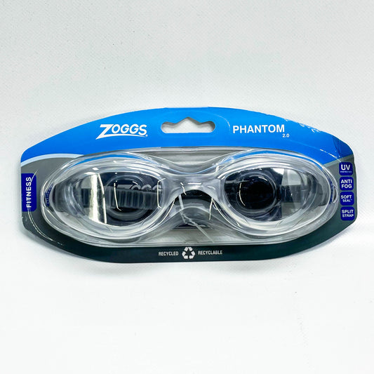 ZOGGS PHANTOM 2.0, Schwimmbrille, klares Grau, anti-beschlag, UV-Schutz, komfortable Passform, ideal für Training und Wettkampf.