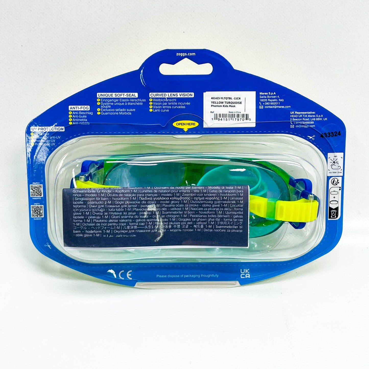 Zoggs Phantom, Schwimmbrille, Aquamarin, UV-Schutz, Anti-Beschlag, komfortable Passform, ideales Sichtfeld.