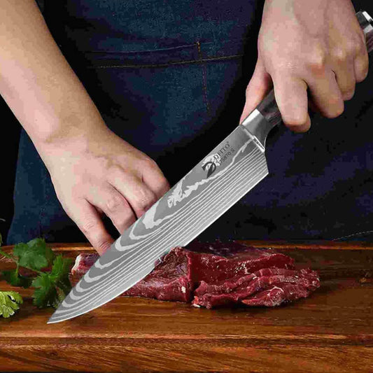 Dfito kitchen knife set, 8-piece, professional chef's knife, high carbon stainless steel, extremely sharp, including roll bag, versatile, ideal for amateur and professional chefs.