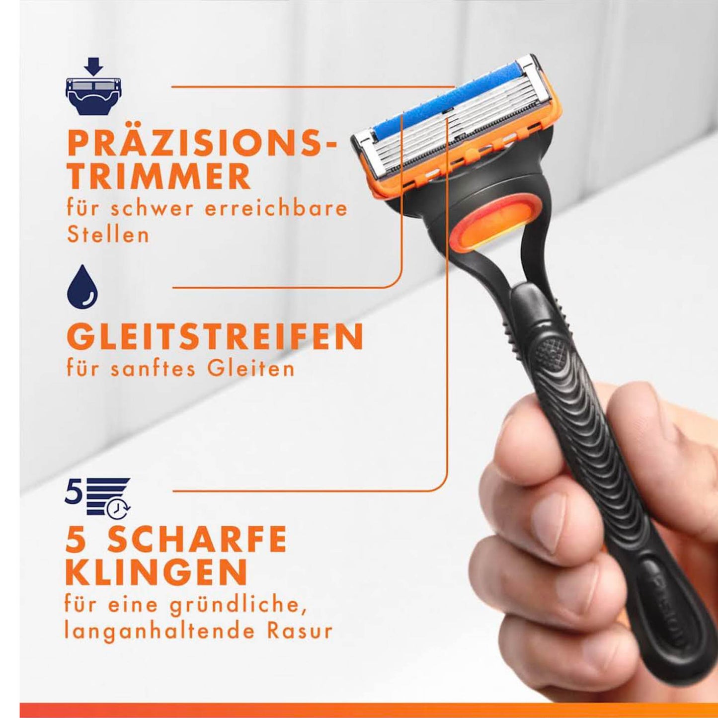 Gillette Fusion5 Rasierklingen, 4 Stück, präzise Rasur, 5 Klingen, Flexball-Technologie, Hautschutz.