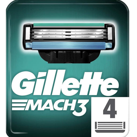 Gillette Mach3 Systemklingen, 4er Magazin, präzise Rasur, langlebige Klingen, komfortable Anwendung, für empfindliche Haut.