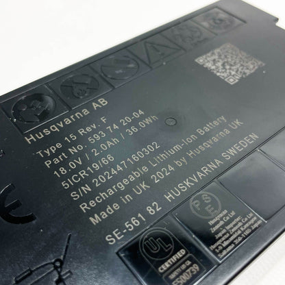 Husqvarna 5294520-02, Li-Ion 18V, 2.0 Ah, für Automower 405x, 415x, 310E Nera, CAN Bus, leistungsstark und langlebig.
