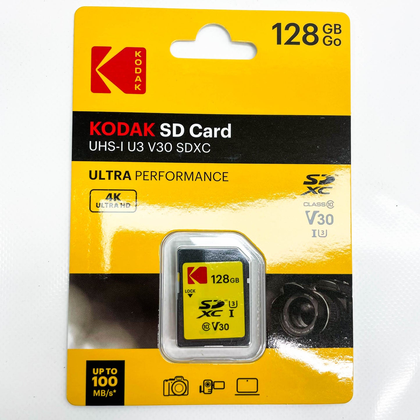 Kodak SD 128GB UHS-I U3 V30 Ultra Speicherkarte, hohe Geschwindigkeit, ideal für HD-Videos und Fotos, One Size.