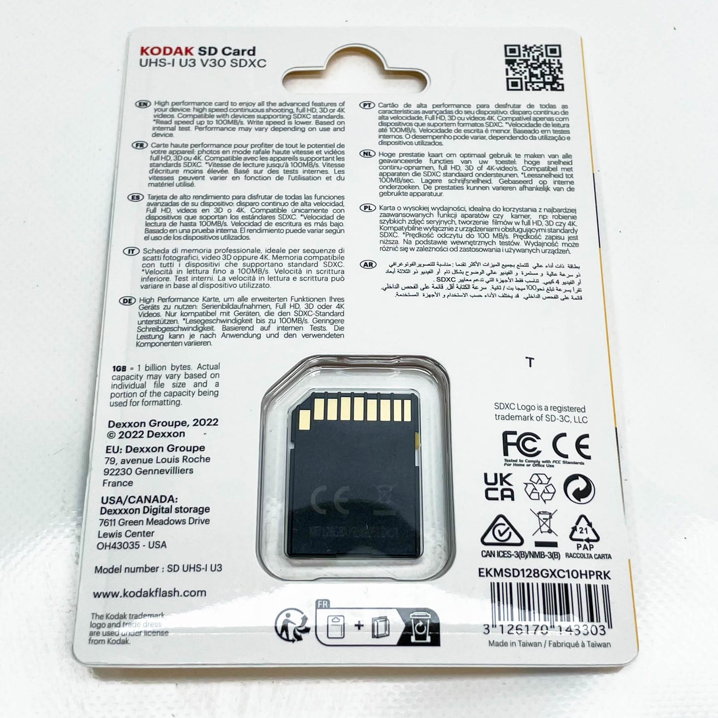 Kodak SD 128GB UHS-I U3 V30 Ultra Speicherkarte, hohe Geschwindigkeit, ideal für HD-Videos und Fotos, One Size.