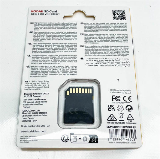 Kodak SD 128GB UHS-I U3 V30 Ultra Speicherkarte, hohe Geschwindigkeit, ideal für HD-Videos und Fotos, One Size.