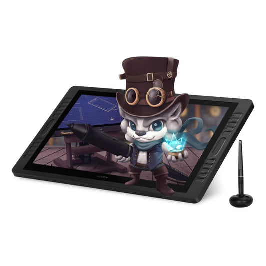 HUION Kamvas Pro 22 graphics tablet, 21.5 inch, professional drawing tablet, 4K UHD display, 120% sRGB color space, 8192 pressure levels, tilt available, ergonomic design, USB-C port, compatible with Windows and macOS.