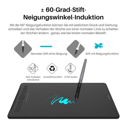 HUION Inspiroy H1161 Grafiktablett, 8192 Druckempfindlichkeit, große aktive Fläche von 10 x 6,25 Zoll, kabelloses Design, mit 8 programmierbaren Schnellzugriffstasten, ideal für digitales Zeichnen und Design.