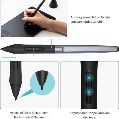 HUION Inspiroy H640P Grafiktablett, Modellnr: H640P, Produkttyp: Grafiktablett, Merkmale: 6,3 x 3,9 Zoll, 8192 Druckstufen, Batterie-frei Stift, leichter und tragbarer Design, ideal für Zeichnen und digitale Kunst.