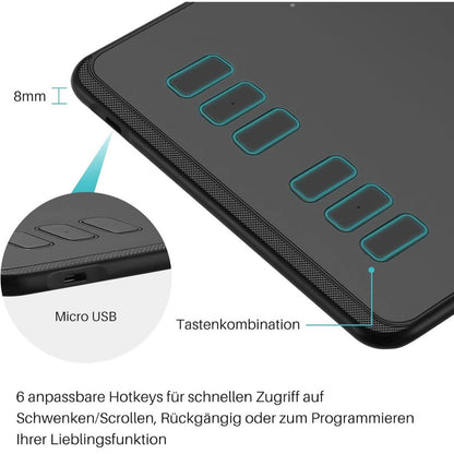 HUION Inspiroy H640P Grafiktablett, Modellnr: H640P, Produkttyp: Grafiktablett, Merkmale: 6,3 x 3,9 Zoll, 8192 Druckstufen, Batterie-frei Stift, leichter und tragbarer Design, ideal für Zeichnen und digitale Kunst.