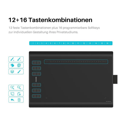 HUION Inspiroy H1060P Grafiktablett 10 x 6,25 Zoll, batterieloser Eingabestift, 12 Hotkeys, kompatibel mit Win, Mac, Android, ideal für zeichnen, Online-Unterricht und Arbeiten