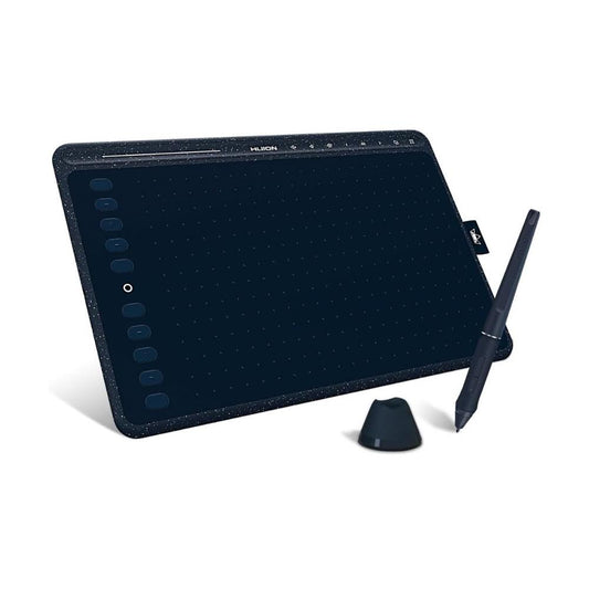HUION HS611 Graphics Tablet 10.2 x 6.36 inches ideal for digital art, 8 multimedia keys, 10 express keys, touch strip, compatible with Win, Mac, Android in Star Blue