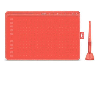 HUION HS611 Grafiktablett 10,2 x 6,36 Zoll für digitale Kunst, Malerei und Design, 8 Multimedia-Tasten, 10 Express-Tasten, Touch Strip, kompatibel mit Win, Mac, Android, Farben: Orange/Rot.