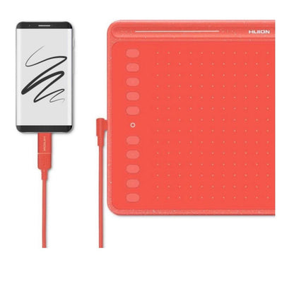 HUION HS611 Grafiktablett 10,2 x 6,36 Zoll für digitale Kunst, Malerei und Design, 8 Multimedia-Tasten, 10 Express-Tasten, Touch Strip, kompatibel mit Win, Mac, Android, Farben: Orange/Rot.