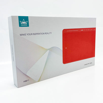 HUION HS611 Grafiktablett 10,2 x 6,36 Zoll für digitale Kunst, Malerei und Design, 8 Multimedia-Tasten, 10 Express-Tasten, Touch Strip, kompatibel mit Win, Mac, Android, Farben: Orange/Rot.