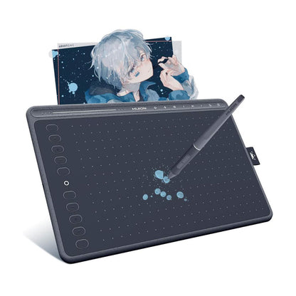 HUION HS611 Grafiktablett 10,2x6,36 Zoll ideal für digitale Kunst - 8 Multimedia-Tasten, 10 Express-Tasten, Touch Strip, kompatibel mit Win, Mac, Android, Grau